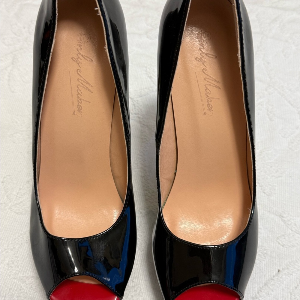 NWOT Only Maker Platform Stiletto’s Cherry Red Open Toe Mob Wife Rockabilly  8.5
